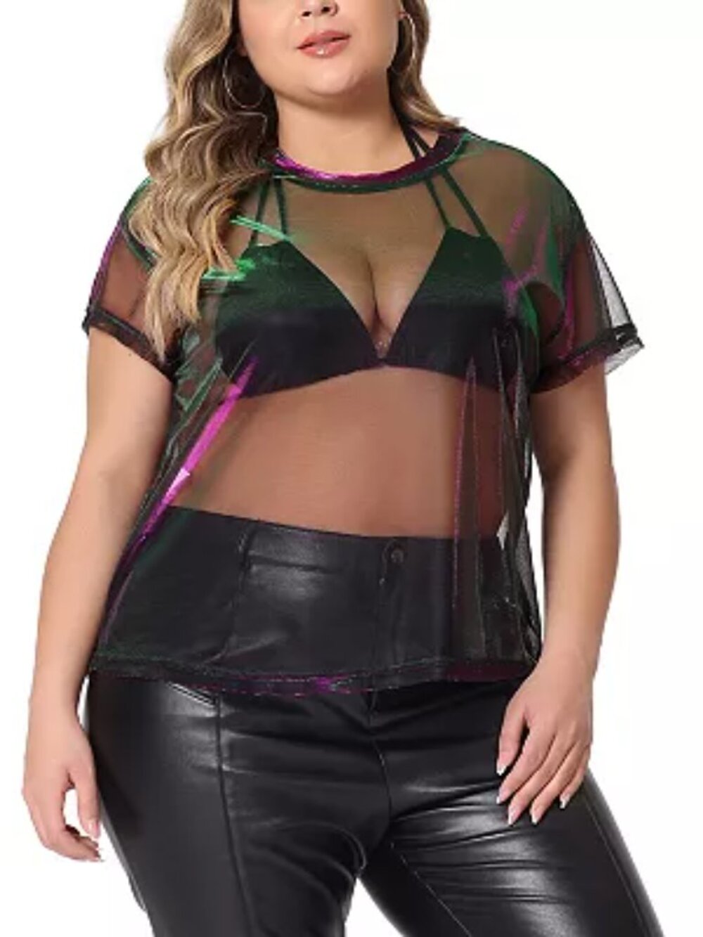SHEIN Plus Size Sheer Iridescent Concert Top Women's Size 4X